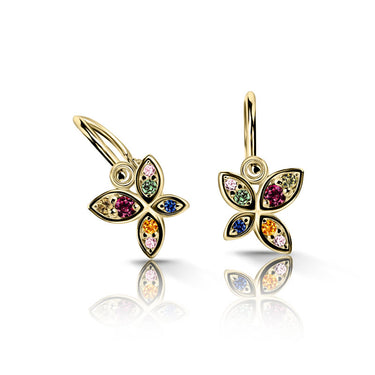 Dětské náušnice Danfil C2259/G0 ze žlutého zlata s duhovými zirkony, zapínání brizura