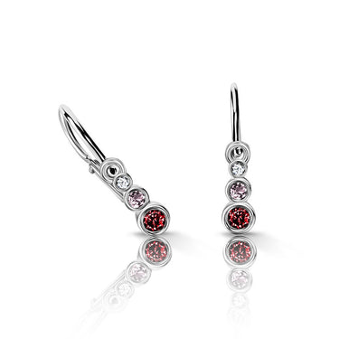 Dětské náušnice Danfil C2255 z bílého zlata s červenými, růžovými a bílými kamínky, zapínání brizura