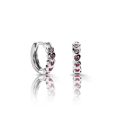 Dětské náušnice Danfil kroužky C3339 z bílého zlata, s červenými, malinovými a růžovými zirkony