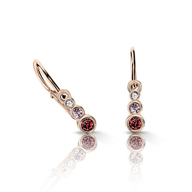 Dětské náušnice Danfil C2255 z růžového zlata s červenými, růžovými a bílými kamínky, zapínání brizura