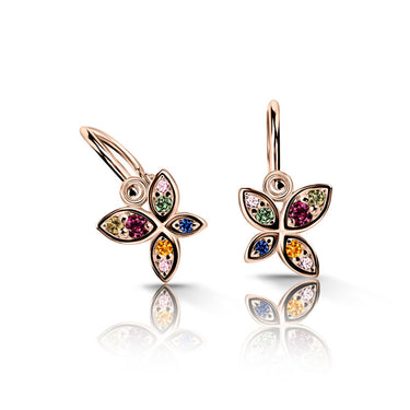 Dětské náušnice Danfil C2259/G0 z růžového zlata s duhovými zirkony, zapínání brizura