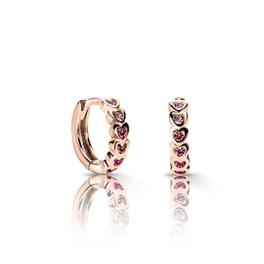 Dětské náušnice Danfil kroužky C3339 z růžového zlata, s červenými, malinovými a růžovými zirkony