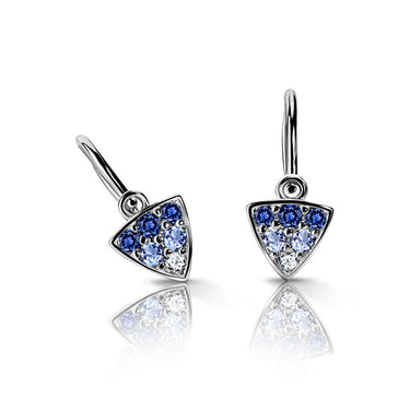 Dětské náušnice Danfil C2207 z bílého zlata s tmavě modrými, světle modrými a bílými kamínky, zapínání brizura