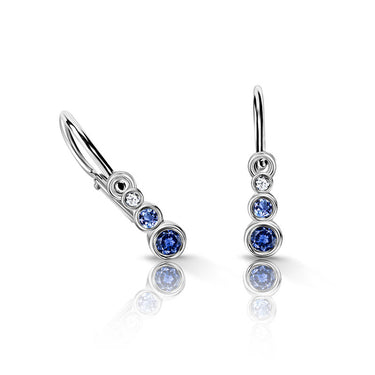 Dětské náušnice Danfil C2255 z bílého zlata s tmavě modrými, světle modrými a bílými kamínky, zapínání brizura