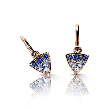 Dětské náušnice Danfil C2207 z růžového zlata s tmavě modrými, světle modrými a bílými kamínky, zapínání brizura