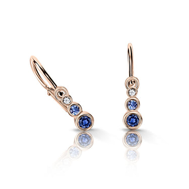 Dětské náušnice Danfil C2255 z růžového zlata s tmavě modrými, světle modrými a bílými kamínky, zapínání brizura