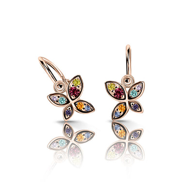 Dětské náušnice Danfil C2259 z růžového zlata s duhovými zirkony, zapínání brizura