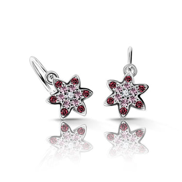 Dětské duhové náušnice Danfil hvězdičky C2206 z bílého zlata s červenými, malinovými a světle růžovými zirkony, zapínání brizura