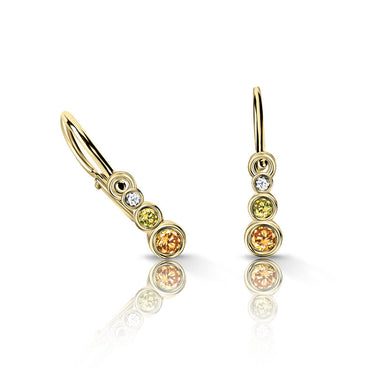 Dětské náušnice Danfil C2255 ze žlutého zlata s oranžovými, žlutými a bílými kamínky, zapínání brizura