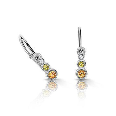 Dětské náušnice Danfil C2255 z bílého zlata s oranžovými, žlutými a bílými kamínky, zapínání brizura