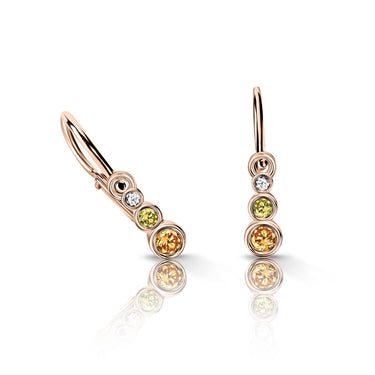 Dětské náušnice Danfil C2255 z růžového zlata s oranžovými, žlutými a bílými kamínky, zapínání brizura