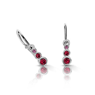 Dětské náušnice Danfil C2255 z bílého zlata s červenými, malinovými a růžovými kamínky, zapínání brizura