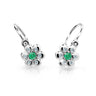 Dětské náušnice Danfil kytičky C2247 z bílého zlata s kamínkem Emerald Green, zapínání brizura