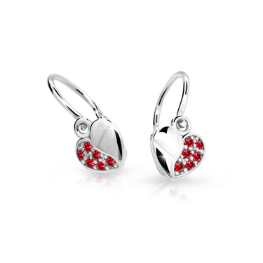 Dětské náušnice Danfil srdíčka C2160 z bílého zlata s kamínky Ruby Dark, zapínání brizura