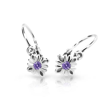 Dětské náušnice Danfil C2261 z bílého zlata s kamínkem Amethyst, zapínání brizura