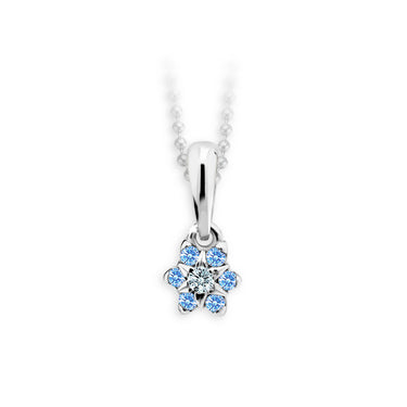 Dětský přívěsek Danfil kytičky C2152 z bílého zlata s kamínky Arctic Blue