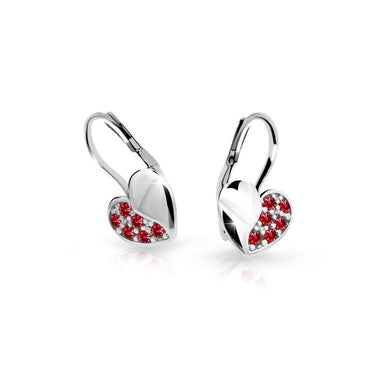 Dětské náušnice Danfil srdíčka C2160 z bílého zlata s kamínky Ruby Dark, zapínání klapka