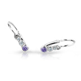Dětské náušnice Danfil C2255 z bílého zlata s kamínky Amethyst, zapínání brizura