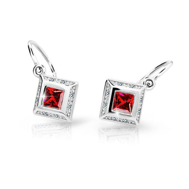 Dětské náušnice Danfil C2501 z bílého zlata s kamínky Ruby Dark, zapínání brizura