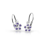 Dětské náušnice Danfil kytičky C2744 z bílého zlata s kamínky Amethyst, zapínání brizura