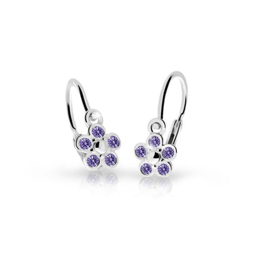 Dětské náušnice Danfil kytičky C2744 z bílého zlata s kamínky Amethyst, zapínání brizura