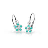 Dětské náušnice Danfil kytičky C2744 z bílého zlata s kamínky Mint Green, zapínání brizura