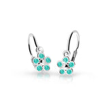 Dětské náušnice Danfil kytičky C2744 z bílého zlata s kamínky Mint Green, zapínání brizura