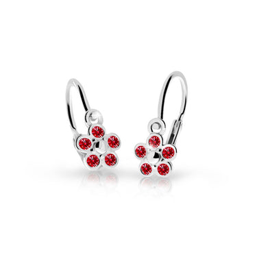Dětské náušnice Danfil kytičky C2744 z bílého zlata s kamínky Ruby Dark, zapínání brizura