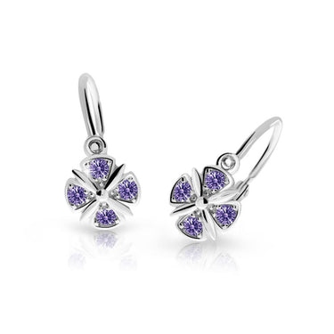Dětské náušnice Danfil C2245 z bílého zlata s kamínky Amethyst, zapínání brizura