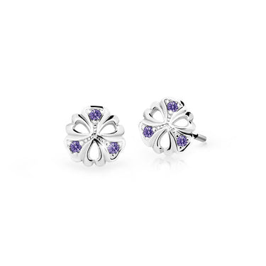 Dětské náušnice Danfil kytičky C2230 z bílého zlata s kamínky Amethyst, zapínání balónek