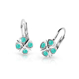 Dětské náušnice Danfil C2245 z bílého zlata s kamínky Mint Green, zapínání klapka