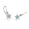 Dětské náušnice Danfil hvězdičky C2118 z bílého zlata s kamínkem Emerald Green, zapínání brizura