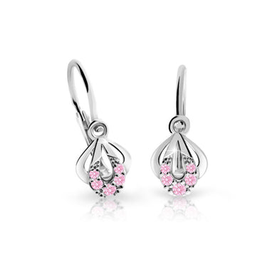 Dětské náušnice Danfil C2270 z bílého zlata s kamínky Pink, zapínání brizura