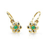 Dětské náušnice Danfil kytičky C2247 ze žlutého zlata s kamínkem Emerald Green, zapínání brizura