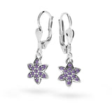 Dětské visací náušnice Danfil kytičky C2206 z bílého zlata s kamínky Amethyst, zapínání klapka