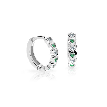 Dětské náušnice Danfil kroužky C3339 z bílého zlata s kamínky Emerald Green