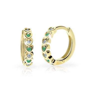 Dětské náušnice Danfil kroužky C3340 ze žlutého zlata s kamínky Emerald Green