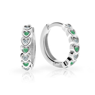 Dětské náušnice Danfil kroužky C3341 z bílého zlata s kamínky Emerald Green