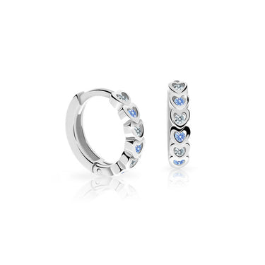 Dětské náušnice Danfil kroužky C3339 z bílého zlata s kamínky Arctic Blue