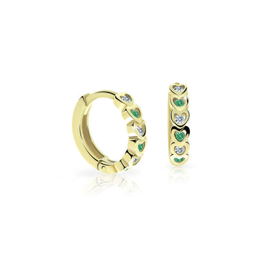 Dětské náušnice Danfil kroužky C3339 ze žlutého zlata s kamínky Emerald Green