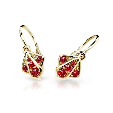 Dětské náušnice Danfil C2241 ze žlutého zlata s kamínky Ruby Dark, zapínání brizura