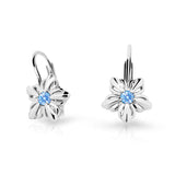 Dětské náušnice Danfil kytičky C2238 z bílého zlata s kamínkem Arctic Blue, zapínání klapka