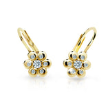 Dětské náušnice Danfil kytičky C2247 ze žlutého zlata s kamínky White, zapínání klapka
