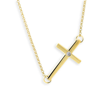 Zlatý náhrdelník s křížkem DF 3401, žluté zlato, s řetízkem a briliantem