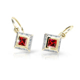 Dětské náušnice Danfil C2501 ze žlutého zlata s kamínky Ruby Dark, zapínání brizura