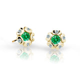 Dětské náušnice Danfil kytičky C2178 ze žlutého zlata s kamínkem Emerald Green, zapínání balónek