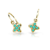Dětské náušnice Danfil hvězdičky C2266 ze žlutého zlata s kamínky Mint Green, zapínání brizura