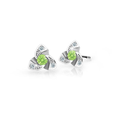 Dětské náušnice Danfil C2203 z bílého zlata s kamínkem Peridot Green, zapínání puzeta