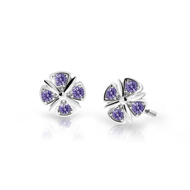 Dětské náušnice Danfil C2245 z bílého zlata s kamínky Amethyst, zapínání balónek