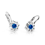 Dětské náušnice Danfil kytičky C2208 z bílého zlata s kamínkem Dark Blue, zapínání klapka